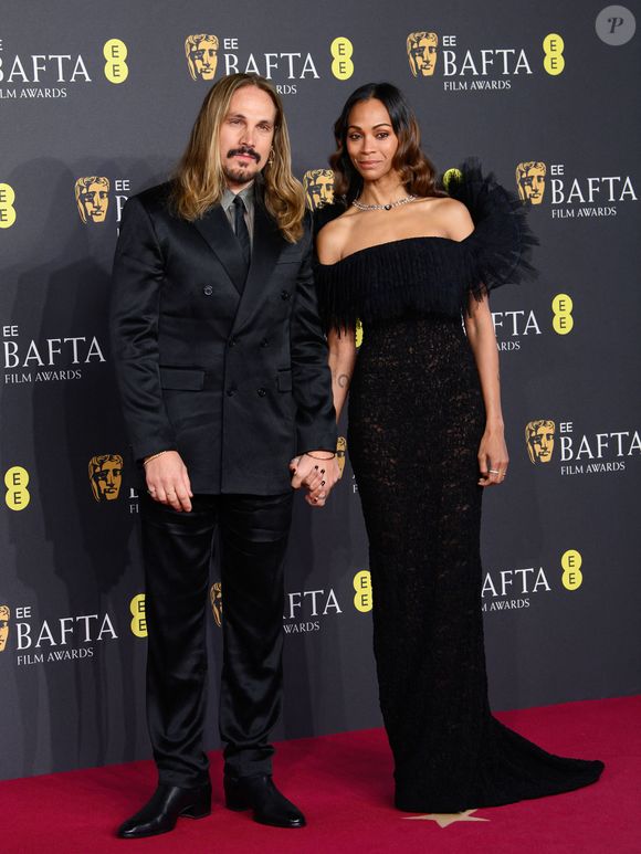 Marco Perego and Zoe Saldana - Photocall de la 78ème cérémonie des British Academy Film Awards (EE BAFTA) au Royal Albert Hall à Londres, le 16 février 2025.
©GOFF INF / BESTIMAGE