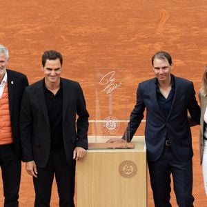 Novak Djokovic, Amélie Mauresmo, Roger Federer, Gilles Moretton, Andy Murray pendant les Internationaux de France 2025 à Roland Garros le 25 mai 2025 à Paris, France. Photo par Nasser Berzane/ABACAPRESS.COM