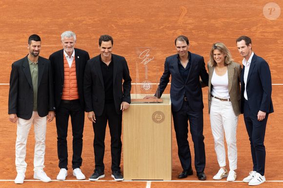 Novak Djokovic, Amélie Mauresmo, Roger Federer, Gilles Moretton, Andy Murray pendant les Internationaux de France 2025 à Roland Garros le 25 mai 2025 à Paris, France. Photo par Nasser Berzane/ABACAPRESS.COM