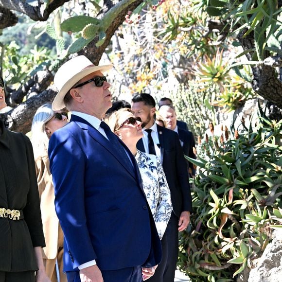 Le prince Albert II de Monaco, sa femme la princesse Charlene et la princesse Caroline de Hanovre ont pu découvrir les travaux d'aménagements réalisés pendant 5 ans au jardin exotique de Monaco avant son ouverture au public le 30 mars.© Bruno Bebert / Bestimage