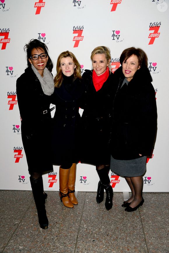 Audrey Pulvar, Elisabeth Bost, Laurence Ferrari et Roselyne Bachelot assistant à la soirée 'I love TV on Ice' qui s'est tenue au Grand Palais des Glaces à Paris, France, le 12 décembre 2012. Photo by Nicolas Briquet/ABACAPRESS.COM