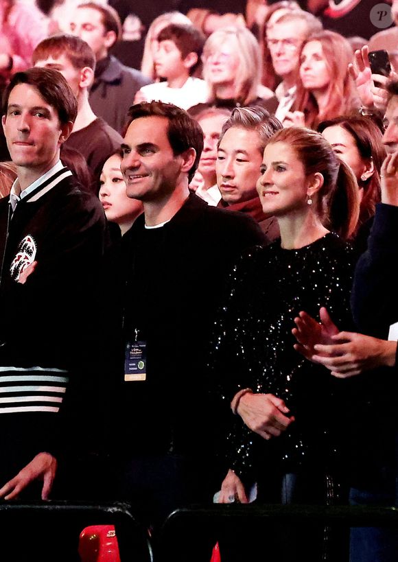 Exclusif - Alexandre Arnault, Roger Federer, sa femme Miroslava Vavrinec - Personnalités lors de l'enregistrement de l'émission "Le gala des Pièces Jaunes, le concert événement" au Zenith de Paris, et diffusée le 28 janvier sur France 2. Le 25 janvier 2023
© Dominique Jacovides / Bestimage