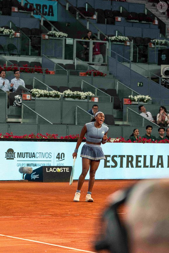 Coco Gauff pendant son match contre Dayana Yastremska au WTA 1000 de Madrid, le 24 avril 2025. Khadim Sylla / PsnewZ / Bestimage