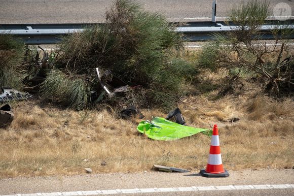 Les lieux de l'accident où Diogo Jota et son frère André Silva ont perdu la vie sur l'A-52, près de Cernadilla (Espagne), le 3 juillet 2025. 
© Emilio Fraile / Europa Press / Bestimage