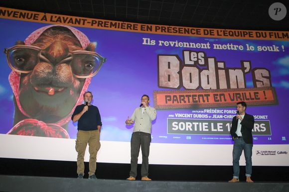 Exclusif - Les humoristes et comédiens Vincent Dubois et Jean-Christian Fraiscinet à l'avant-première du film "Les Bodin's partent en vrille", au cinéma CGR-Villenave-d'Ornon, Gironde, France, le 29 janvier 2025. © Jean-Marc Lhomer/Bestimage