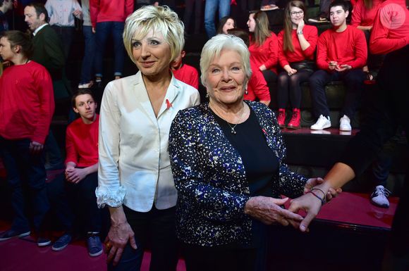 Evelyne Dhéliat et Line Renaud - Soirée de lancement du Sidaction 2016 au Musée du Quai Branly à Paris le 7 mars 2016. © Giancarlo Gorassini/Bestimage