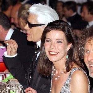 La Princesse Caroline de Monaco, Karl Lagerfeld et Renzo Rosso au dîner du Bal de la Rose Nuit de Chine au Sporting Club de Montecarlo à Monaco. © Roberto Ruscello/WMP/ABACA. 57420-32. Monaco. 20 mars 2004.