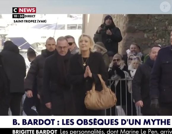 Marine Le Pen aux obsèques de Brigitte Bardot. Le 7 janvier 2026 à Saint-Tropez.