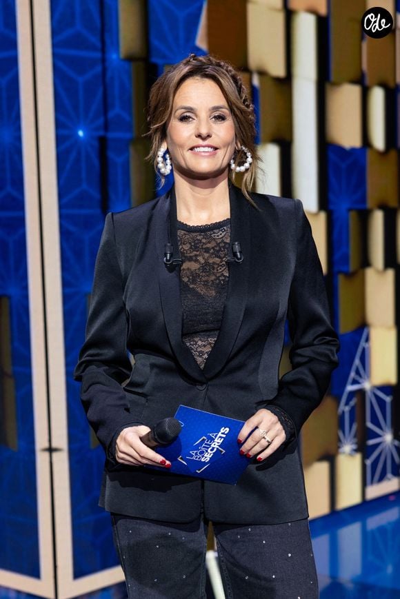 Exclusif - Faustine Bollaert lors de l'enregistrement de l'émission "La Boîte à secrets", présentée par Faustine Bollaert et diffusée le 17 octobre sur France 3, dans les studios du Lendit à Saint-Denis, France, le 23 septembre 2025. © Cyril Moreau/Bestimage # No Web pour la Belgique et la Suisse | 00725003