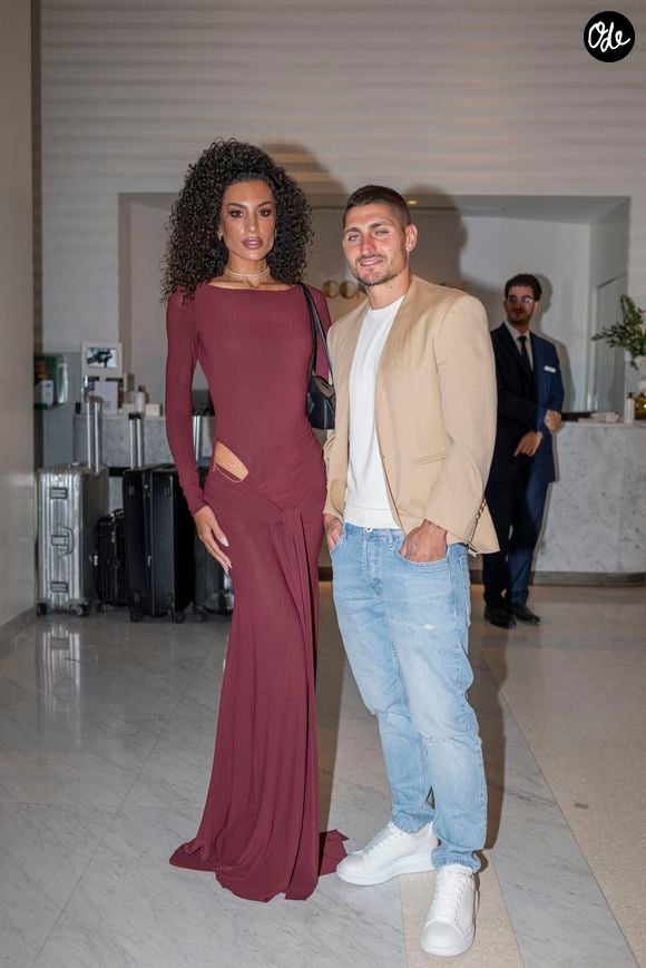 Marco Verratti et sa femme Jessica Aidi lors du 78ème Festival International du Film de Cannes, le 22 mai 2025. © Yehiel Chekroune/Bestimage