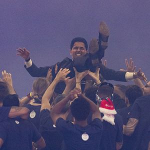 Nasser al-Khelaïfi (président du PSG) - Les joueurs du PSG célèbrent leur titre de Champion d'Europe au Parc Des Princes à Paris, le 1er juin 2025.
© Cyril Moreau/Bestimage