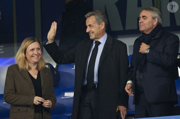 Yaël Braun-Pivet, Nicolas Sarkozy, Xavier Bertrand - Célébrités assistent au match de Ligue des Nations entre la France et l' Israël (0-0) au Stade de France à Saint-Denis le 14 novembre 2024. © Cyril Moreau/Bestimage
