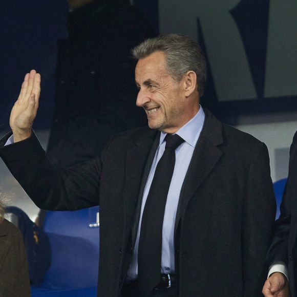 Yaël Braun-Pivet, Nicolas Sarkozy, Xavier Bertrand - Célébrités assistent au match de Ligue des Nations entre la France et l' Israël (0-0) au Stade de France à Saint-Denis le 14 novembre 2024. © Cyril Moreau/Bestimage