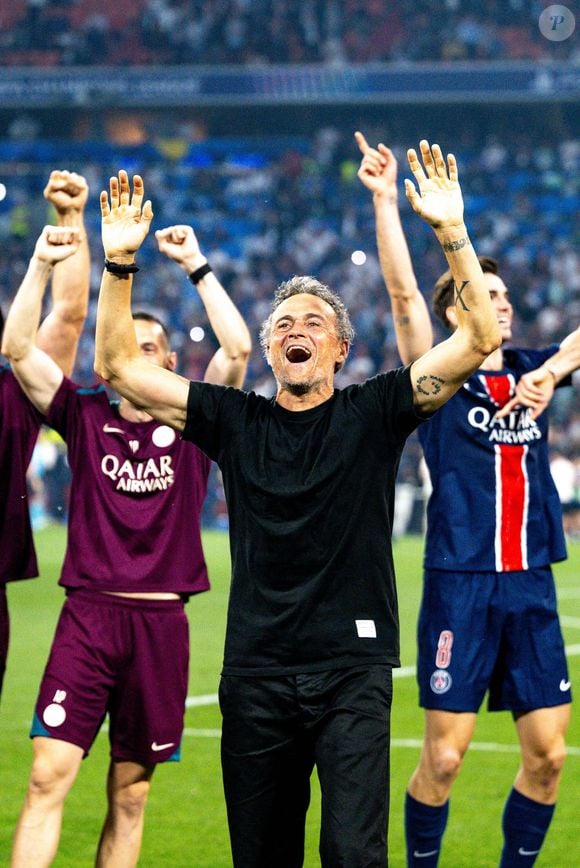 Luis Enrique (Paris Saint-Germain, Entraîneur, Cheftrainer) bejubelt den Sieg, GER, Paris Saint-Germain vs. Inter Mailand, Fussball, Herren, UEFA Champions League Finale Muenchen 2025, Spielzeit 2024/2025, 31.05.2025, Foto : Eibner-Pressefoto/Wolfgang Frank