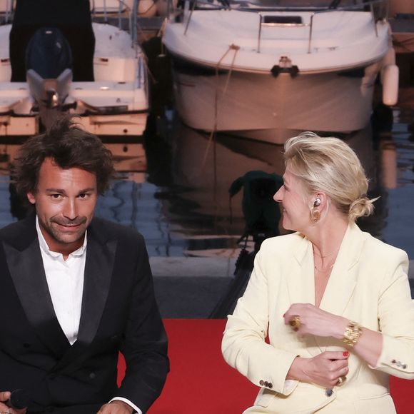 Exclusif -  Anne-Elisabeth Lemoine, Bertrand Chameroy, sur le plateau de l'émission "C à vous" lors du 78ème Festival International du Film de Cannes, France, le 16 mai 2025. © Jack Tribeca/Bestimage