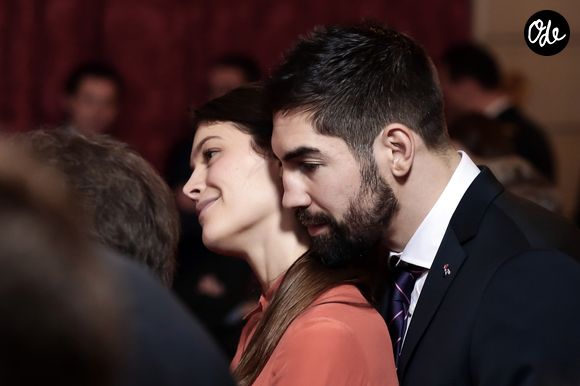 Nikola Karabatic et sa femme Géraldine Pillet lors de la réception de l'équipe de France de Handball au palais de l'Elysée à Paris, le 30 janvier 2017.

© Stéphane Lemouton/Bestimage