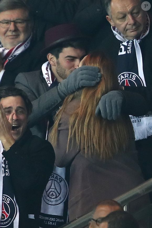 Joy Esther et son compagnon Andrea Condorelli lors du match de Ligue des Champions, 8ème de finale, Paris Saint-Germain contre le FC Barcelona au parc des Princes à Paris, France, le 14 février 2017. Le PSG a remporté le match sur le score de 4-0. © Cyril Moreau/Bestimage