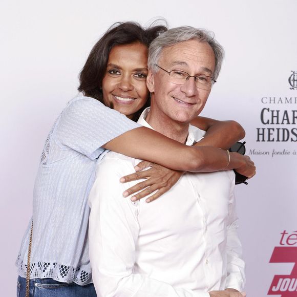 Exclusif - Karine Le Marchand et Laurent Petitguillaume - Soirée "Télé 7 Jours Summer Party" au restaurant "Monsieur Bleu" à Paris le 14 juin 2022. © Christophe Aubert via Bestimage
