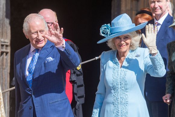 Le roi CHARLES III et la reine CAMILLA arrivent à l'office des matines de Pâques à la chapelle St George au château de Windsor. UK le 20 avril 2025. Photo par Tayfun Salci/ZUMA Press Wire/ABACAPRESS.COM