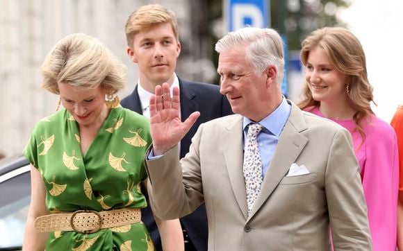 La reine Mathilde, le roi Philippe, le prince Emmanuel, la princesse Elisabeth - La famille royale de Belgique lors de la garden party pour la Fête Nationale belge à Bruxelles. Le 21 juillet 2024. Photonews / Bestimage