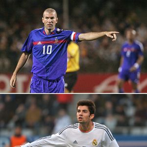 Image composite du milieu de terrain français du Real Madrid, Enzo Zidane, le fils de 18 ans de la légende du football Zinedine Zidane, et de son père. Photo par ABACAPRESS.COM