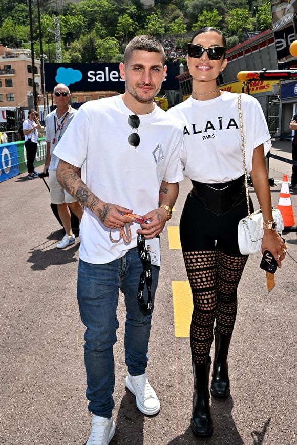 Marco Verratti et sa femme Jessica Aïdi - People lors du 80ème Grand Prix de Monaco de Formule 1 à Monaco le 28 mai 2023. © Bruno Bebert/bestimage