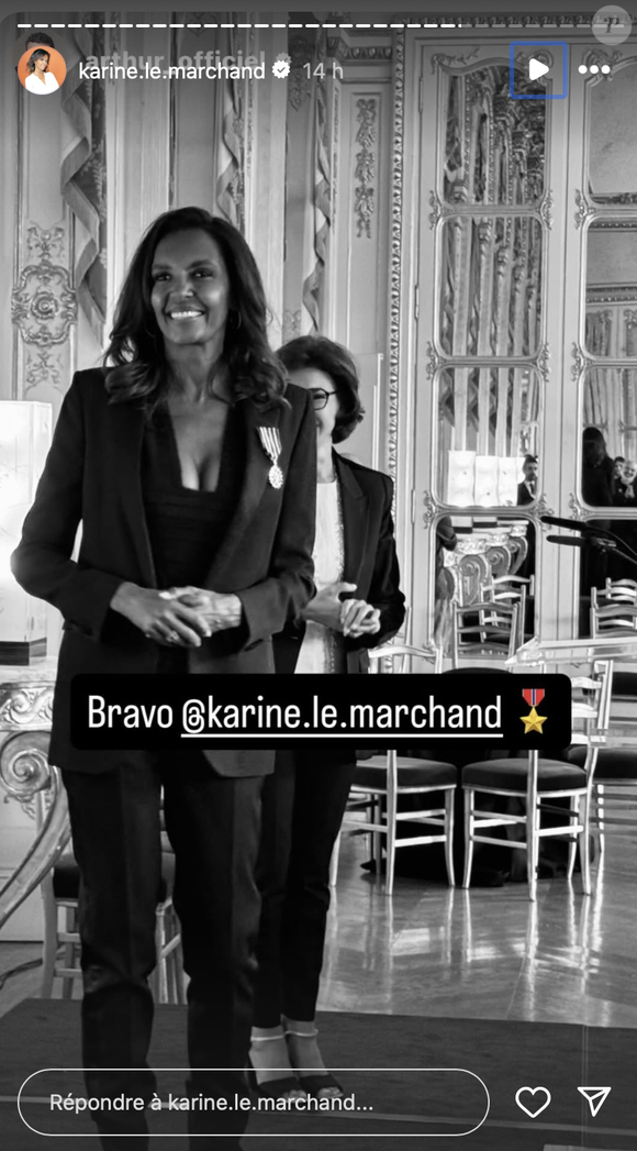 Émue, Karine Le Marchand a déclaré : "Recevoir aujourd’hui le titre de Chevalier des Arts et Lettres de tes mains Rachida est pour moi un symbole puissant".

Karine Le Marchand a reçu des mains de Rachida Dati, la ministre de la Culture, la médaille de Chevalier des Arts et Lettres lundi 22 septembre 2025 à Paris via Instagram @karine.le.marchand