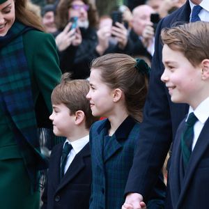 Catherine (Kate) Middleton, princesse de Galles, Prince Louis, Princesse Charlotte, Prince George - La famille royale britannique se rend à la messe de Noël à Sandringham le 25 décembre 2024.