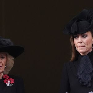 La reine Camilla et Kate Middleton lors de la cérémonie du dimanche du souvenir au cénotaphe de Londres. Royaume-Uni, le 9 novembre 2025. Photo par Jonathan Brady/PA Wire/ABACAPRESS.COM
