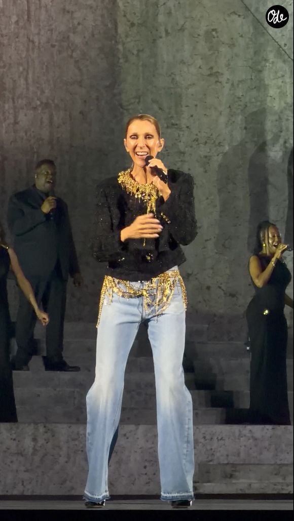 Céline Dion sur la scène de la Plénitude Arena lors de son dernier concert, le 17 octobre 2026. 
Nanterre, le 17 octobre 2026.
© Léa Vieillot/Bestimage