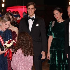 La princesse Caroline de Hanovre, sa fille la princesse Alexandra de Hanovre, Tatiana Santo Domingo et son mari Andrea Casiraghi durant la traditionnelle soirée de la Fête Nationale Monégasque au Grimaldi Forum à Monaco, le 19 novembre 2024. La Famille Princière et leurs convives ont assisté à un opéra en 4 actes "La Bohême". © JC VINAJ / Pool Monaco / Bestimage