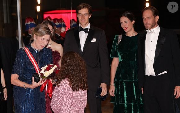 La princesse Caroline de Hanovre, sa fille la princesse Alexandra de Hanovre, Tatiana Santo Domingo et son mari Andrea Casiraghi durant la traditionnelle soirée de la Fête Nationale Monégasque au Grimaldi Forum à Monaco, le 19 novembre 2024. La Famille Princière et leurs convives ont assisté à un opéra en 4 actes "La Bohême". © JC VINAJ / Pool Monaco / Bestimage