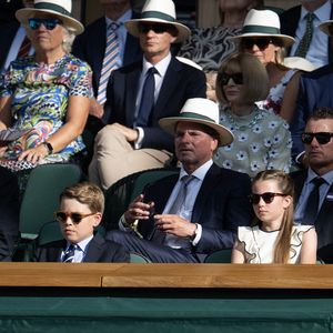 Le prince William, prince de Galles, Catherine (Kate) Middleton, princesse de Galles, La princesse Charlotte de Galles, Le prince George de Galles - Personnalités à la finale homme du tournoi de tennis de Wimbledon le 13 juillet 2025.
 Julien Burton / Bestimage