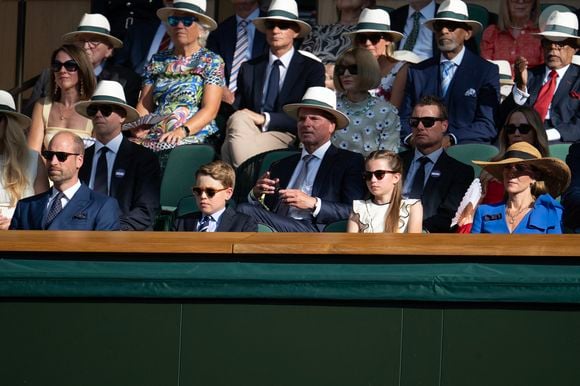 Le prince William, prince de Galles, Catherine (Kate) Middleton, princesse de Galles, La princesse Charlotte de Galles, Le prince George de Galles - Personnalités à la finale homme du tournoi de tennis de Wimbledon le 13 juillet 2025.
 Julien Burton / Bestimage