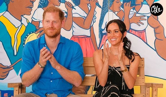 Le prince Harry, duc de Sussex, Meghan Markle, duchesse de Sussex, la vice-présidente Francia Marquez et Rafael Yerney Pinillo lors d'une visite à l'Escuela Tambores de Cabildo à Carthagène, au troisième jour de leur visite de quatre jours en Colombie - Photo de pool, avec l'aimable autorisation du bureau de la vice-présidente pour la DPPA / Mischa Schoemaker / ABACAPRESS.COM
