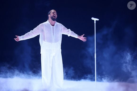 Slimane avec sa chanson "Mon Amour" lors de la première répétition générale avant la finale de la 68ème édition du Concours Eurovision de la chanson (ESC) à la Malmö Arena, en Suède, le 10 mai 2024. © Sanjin Strukic/PIXSELL/Bestimage