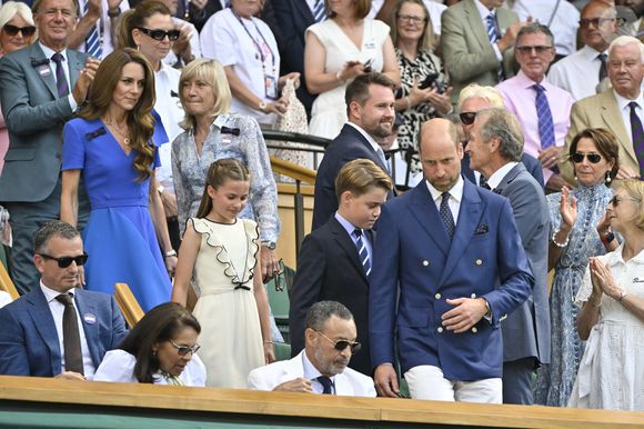 Le prince William, prince de Galles, Catherine (Kate) Middleton, princesse de Galles, La princesse Charlotte de Galles, Le prince George de Galles - Personnalités à la finale homme du tournoi de tennis de Wimbledon le 13 juillet 2025.

© Chryslène Caillaud / PsnewZ / Bestimage
