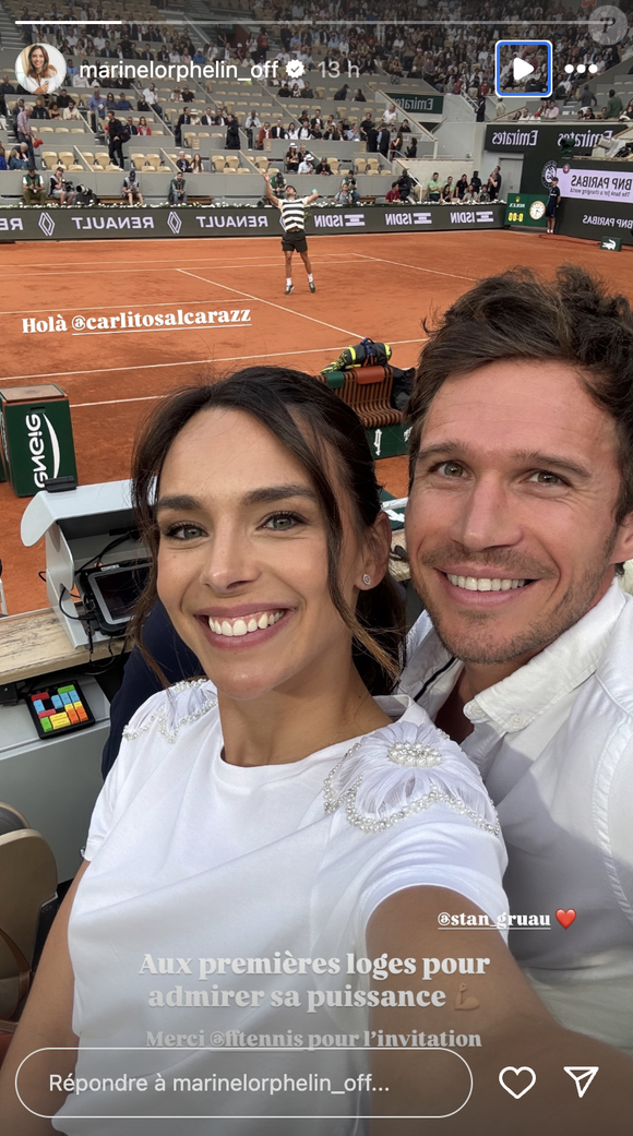 Marine Lorphelin et son compagnon Stanislas Gruau assistent à un match à Roland-Garros, le 3 jui 2025 Instagram @marinelorphelin_off