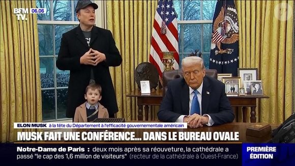 Elon Musk avec son fils de 4 ans, X, dans le bureau de Donald Trump le 11 février 2024
©capture d'écran BFMTV