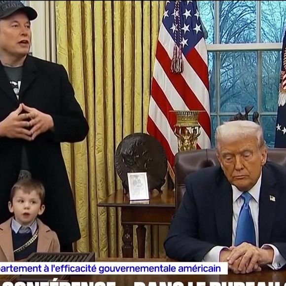 Elon Musk avec son fils de 4 ans, X, dans le bureau de Donald Trump le 11 février 2024
©capture d'écran BFMTV
