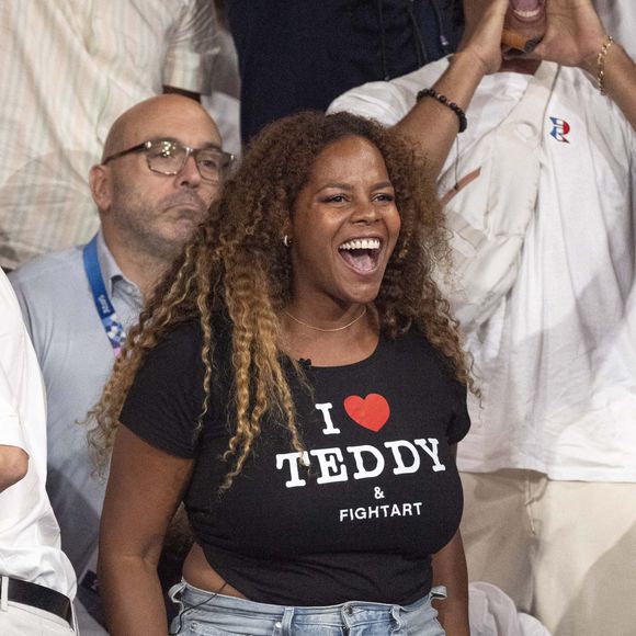 Luthna Plocus, femme de Teddy Riner - Les célébrités assistent aux épreuves de judo lors des Jeux Olympiques de Paris 2024 (JO) au Arena Champs de Mars à Paris, France, le 2 août 2024. © Jacovides-Perusseau/Bestimage
