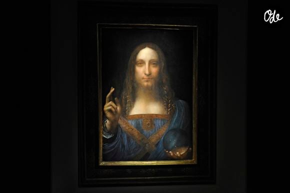 Adjugé 382 millions d'euros, Salvator Mundi" ("Le sauveur du monde") le tableau de Léonard de Vinci est le plus cher jamais vendu aux enchères par Christie's qui estimait son prix à 100 millions de dollars environ. Le 15 novembre 2017. Zuma Press / Bestimage