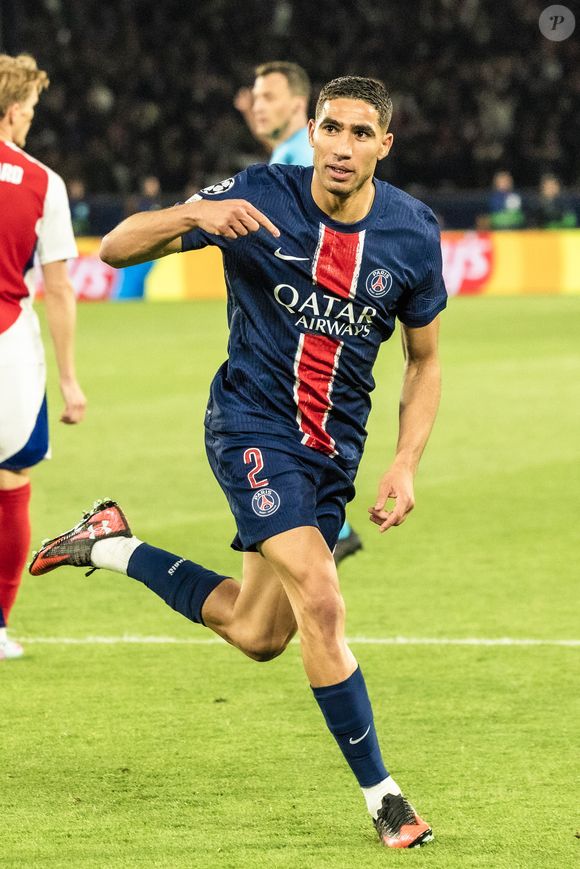 Achraf Hakimi - Match retour de la Ligue Des Champions 2024-2025 (LDC) "PSG - Arsenal" (2-1) au Parc des Princes à Paris le 7 mai 2025. © Cyril Moreau/Bestimage