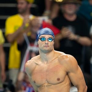 Florent Manaudou . - Florent Manaudou remporte la médaille de bronze de natation 50 m nage libre lors des Jeux Olympiques de Paris2024 (JO) le 2 aout 2024. © Perusseau-Jacovides/Bestimage