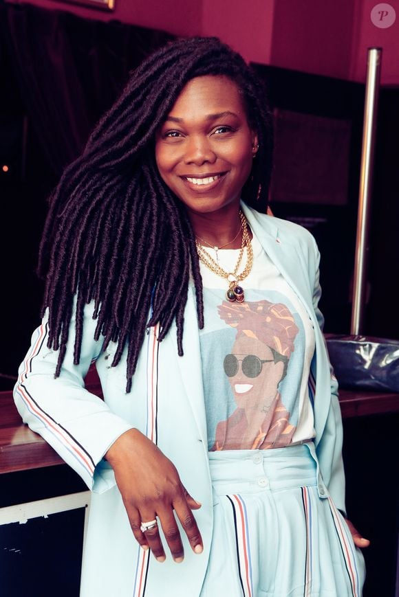 Exclusif - Kareen Guiock-Thuram - Backstage - Enregistrement de l'émission "Jacky aux platines" au théâtre Clavel à Paris, présentée par J.Jakubowicz, et diffusée le 15 juillet sur 20 minutes TV. Le 13 juin 2023. 
© Christophe Clovis / Bestimage