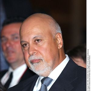 René Angelil à la conférence de presse qui a suivi la première du dernier spectacle de Céline Dion, A New Day, au Caesars Palace, Las Vegas, le 23 mars 2003. © Lionel Hahn/ABACA