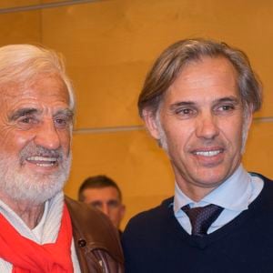 Exclusif - Jean-Paul Belmondo et son fils Paul Belmondo - Avant-première mondiale du documentaire "Belmondo par Belmondo" au Grimaldi Forum à Monaco, le 11 décembre 2015. © Claudia Albuquerque/ Bestimage