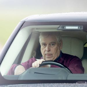 Le prince Andrew, duc d’York, se balade à cheval avec un ami dans le parc du château de Windsor. Dana Press / Bestimage
