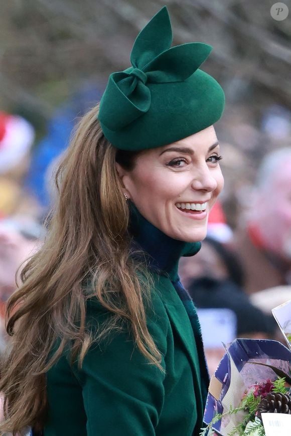 Catherine (Kate) Middleton, princesse de Galles, se rend à la messe de Noël à Sandringham le 25 décembre 2024.