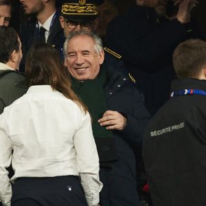 François Bayrou, Premier ministre, en tribunes lors du match du Tournoi des Six Nations opposant la France à l'Écosse (35-16) au Stade de France à Saint-Denis, Seine Saint-Denis, France, le 15 mars 2025. © Christian Liewig/Bestimage